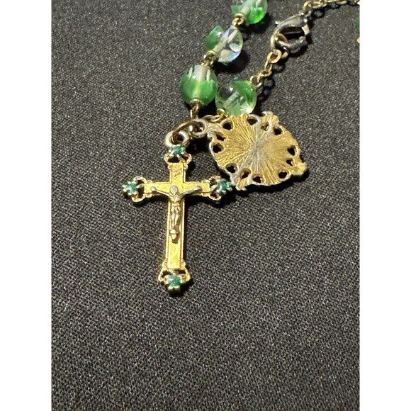Glass Bead 2 Charms Cross & Mother Mary Gold Tone Lobster Clasp Bracelet - Picture 3 of 4